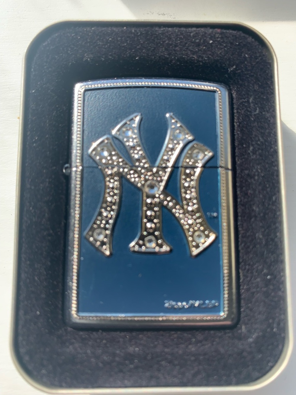 New ZIPPO Brushed Chrome Swarovski Crystal “Yankees Bling”